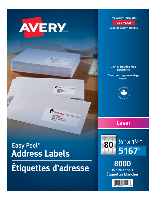 5167 WHITE, EASY PEEL, 1 3/4" X  1/2", PERMANENT,  100 SHEET