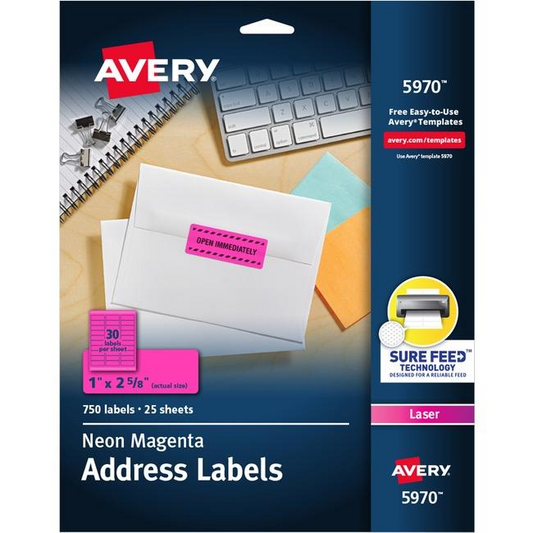 5970 HIGH VISIBILITY, 2 5/8" X 1" NEON MAGENTA, PERMANENT, 2