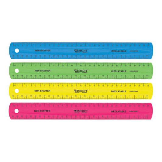 30cm Coloured Non-Shatter Ruler - Assorted Colours / R?gle in?clatable 30cm, couleurs assorties