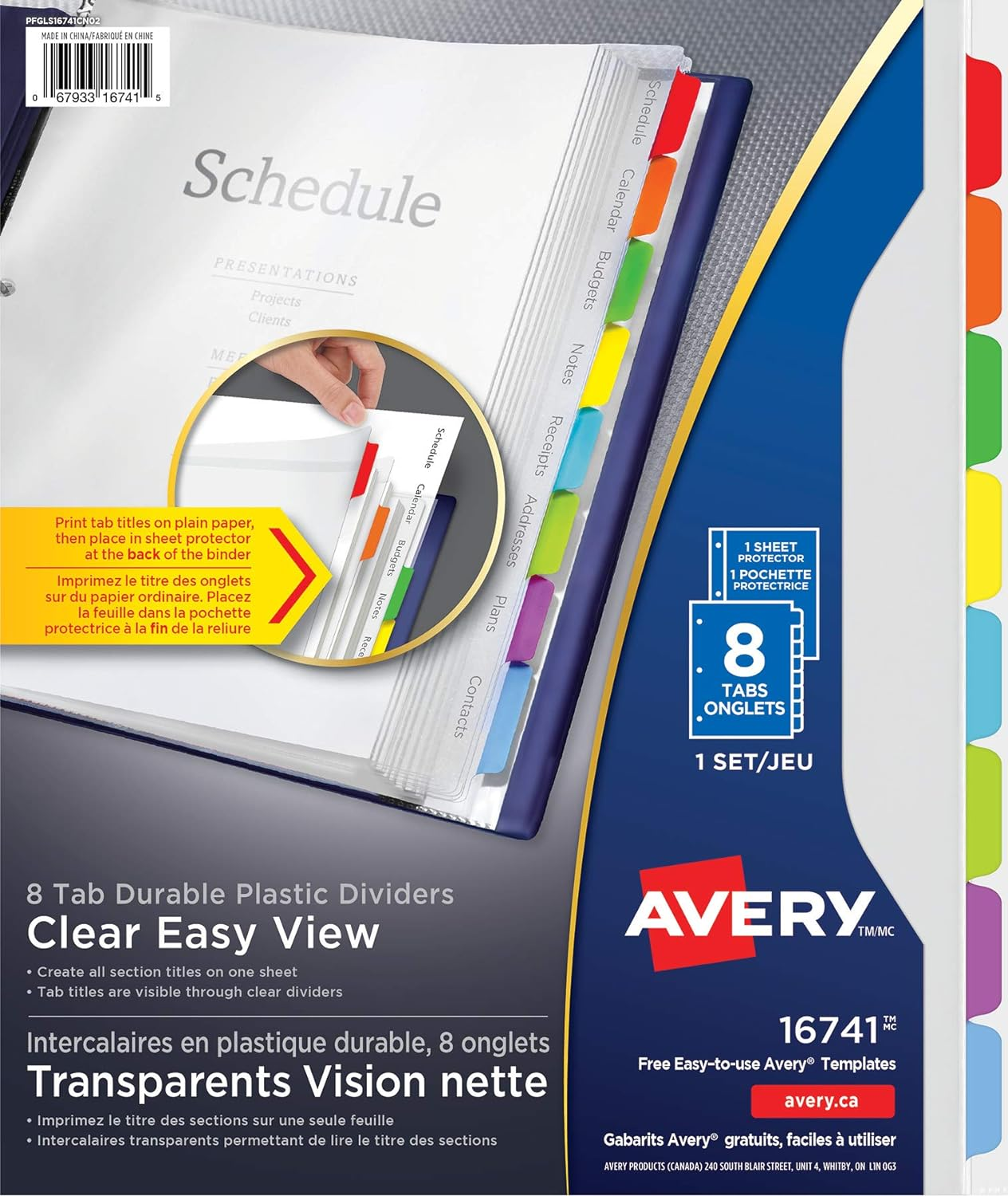 16741 CLEAR EASY VIEW DIVIDERS 8-TAB, MULTI-COLORED TABS AND